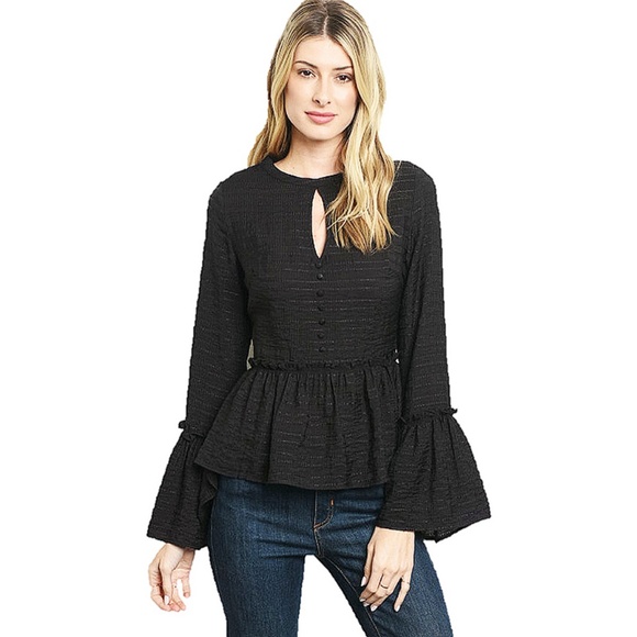 Gothic Black Victorian Ruffle Flared Sleeve Blouse - Picture 6 of 7